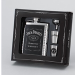 Jack Daniels Black Leather Inset Flask-Shot Glasses and Funnel Gift Set 8471